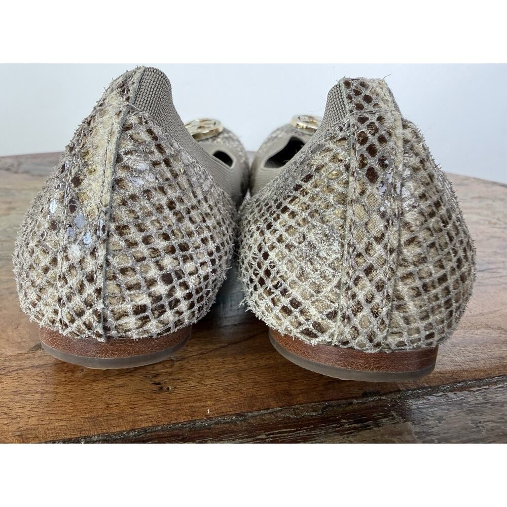 Tory Burch Reva Ballet Flats Haircalf Snakeskin Print Leather Shoes 7.5M Gold - Picture 6 of 16